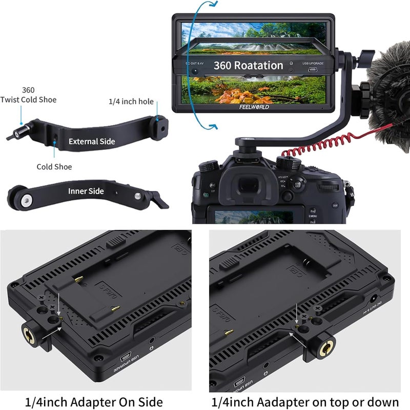 Feelworld S55 V3 6 Inch DSLR Camera Field Monitor Bundle - FHD IPS Screen, 4K HDMI in/Out, Tilt Arm, Power Output, Battery & Carry Case Included - Image 4